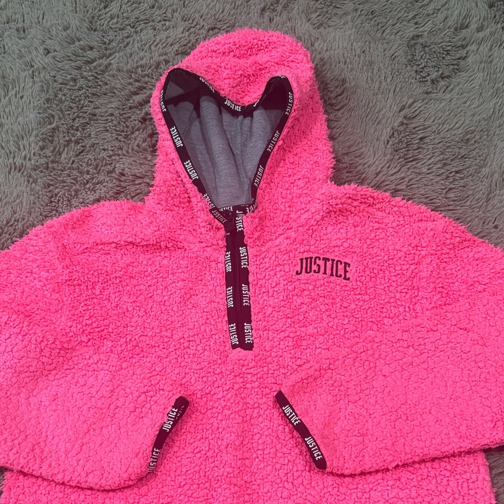 Justice Bright Pink Sherpa Hoodie